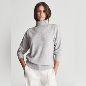 REISS Nova Knitted Roll Neck Turtleneck Jumper Sweater Grey Gray Wool XS 0 2